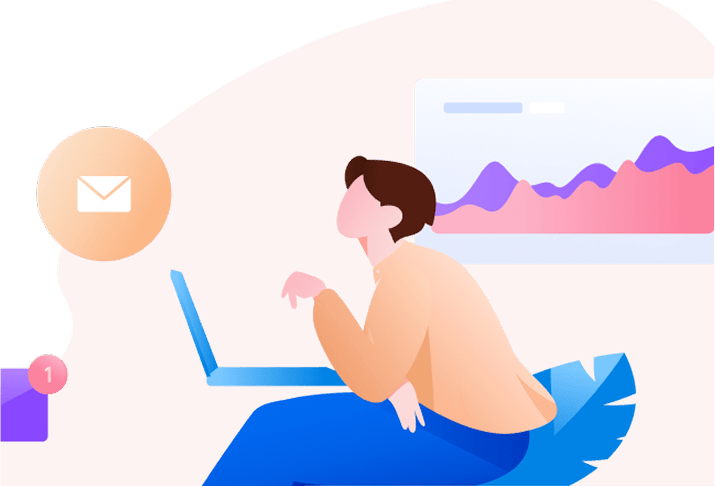 パソコンでメールを送信する男性のイラスト